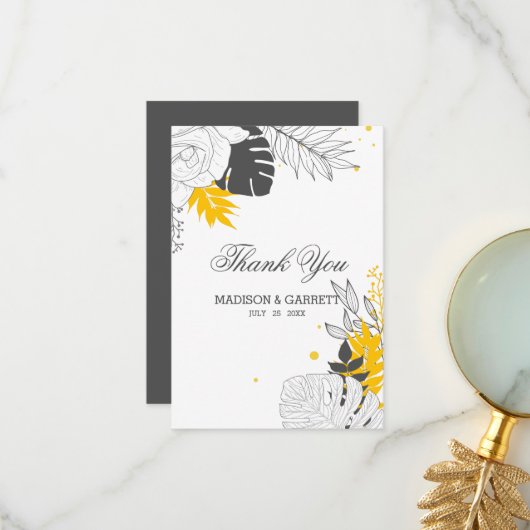 白と黄色の熱帯離れサンキューカード サンキューカード (正面/裏面インサイチュ)