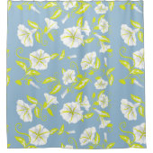 白と黄色の花が灰色の上にパターン化 シャワーカーテン (正面)