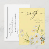 白と黄色の花のモダンな食事RSVPカード(黄色) 出欠カード (正面/裏面)
