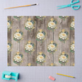 白と黄色の花のヴィンテージの木のデコページ 薄葉紙 (クラフト)