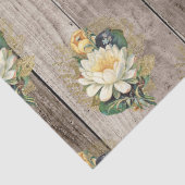 白と黄色の花のヴィンテージの木のデコページ 薄葉紙 (詳細)