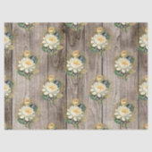 白と黄色の花のヴィンテージの木のデコページ 薄葉紙 (正面)