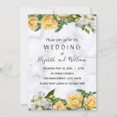 白と黄色の花の繊細結婚さ 招待状 (正面)