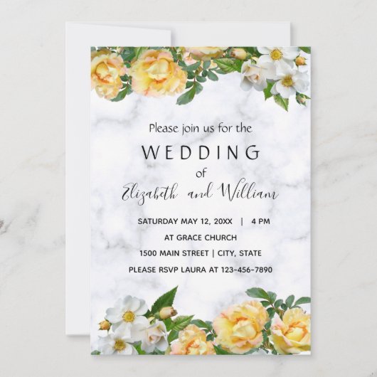 白と黄色の花の繊細結婚さ 招待状 (正面)