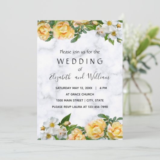 白と黄色の花の繊細結婚さ 招待状 (スタンド正面)