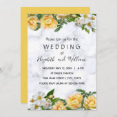 白と黄色の花の繊細結婚さ 招待状 (正面/裏面)