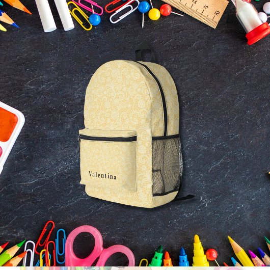 白と黄色の花柄モノグラムモダン プリントバックパック