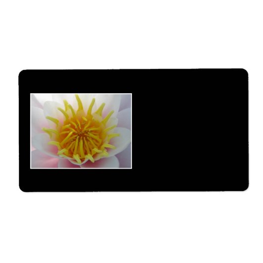 白と黄色の花。 ラベル (正面)
