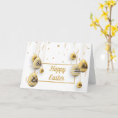 白と黄金のイースターエッグの挨拶 カード (黄色い花)