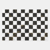白と黒と金のマーブル市松模様 ラッピングペーパーシート (正面2)