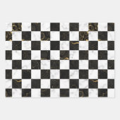 白と黒と金のマーブル市松模様 ラッピングペーパーシート (正面)