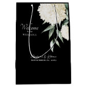 白と黒のあじさい結婚の歓迎の葉 ミディアムペーパーバッグ (正面)