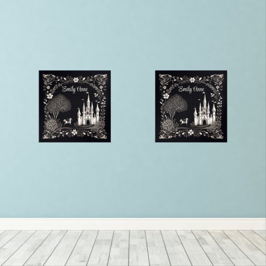 白と黒のおとぎ話の城と馬 (ウッドフロア)