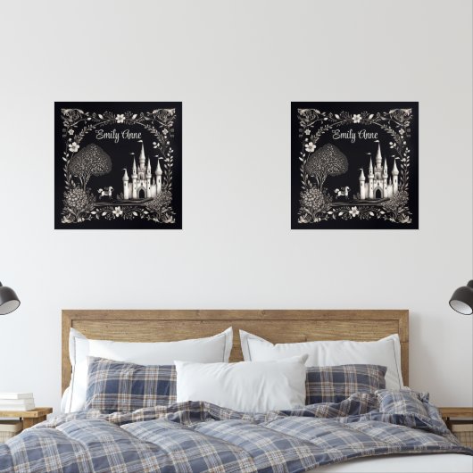 白と黒のおとぎ話の城と馬 (寝室)