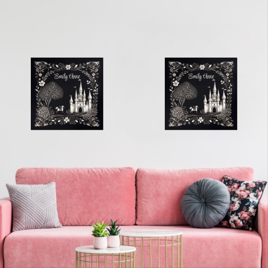 白と黒のおとぎ話の城と馬 (リビング)