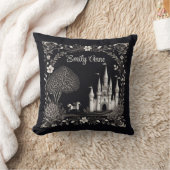 白と黒のおとぎ話の城と馬 クッション (ブランケット)