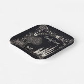 白と黒のおとぎ話の城と馬 ペーパープレート (傾斜あり)