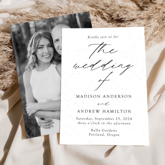 白と黒のまだらなモダンな写真のウェディング 招待状