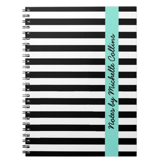 白と黒のアクストライプアパーソナライズされた名 ノートブック (正面)
