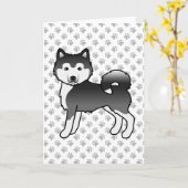 白と黒のアラスカン・マラミュートの可愛いキャラクター犬 カード (黄色い花)