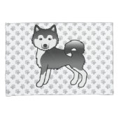 白と黒のアラスカン・マラミュート かわいい漫画の犬 枕カバー (正面右)