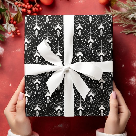 白と黒のアートデコパターン ラッピングペーパー