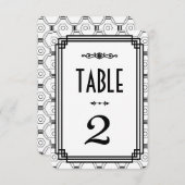 白と黒のアートデコ ウェディングテーブルナンバー 招待状 (正面/裏面)