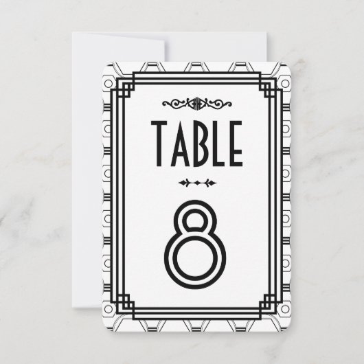 白と黒のアールデコ結婚のテーブル番号 招待状 (正面)