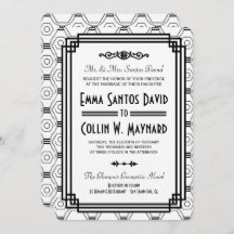 白と黒のアールデコ結婚式招待状