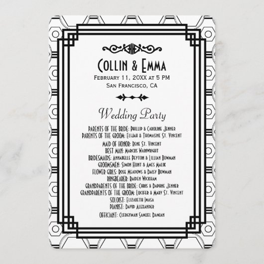 白と黒のアールデコ結婚式 プログラム (正面)