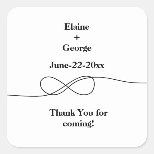白と黒のインフィニティステッカー スクエアシール (正面)