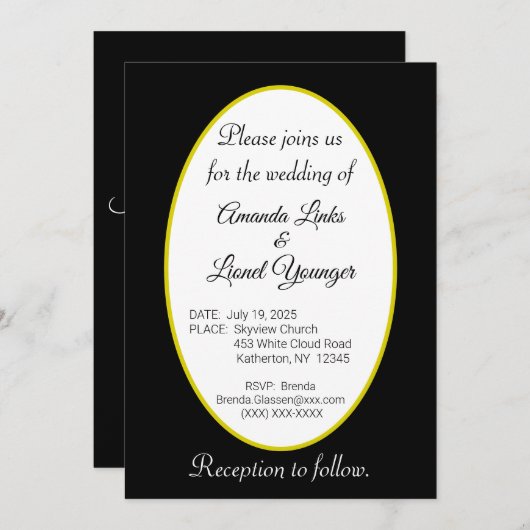 白と黒のウィンド結婚ウ 招待状 (正面/裏面)