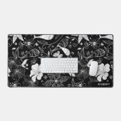 白と黒のエキゾチックな花のパターン デスクマット (キーボード&マウス)