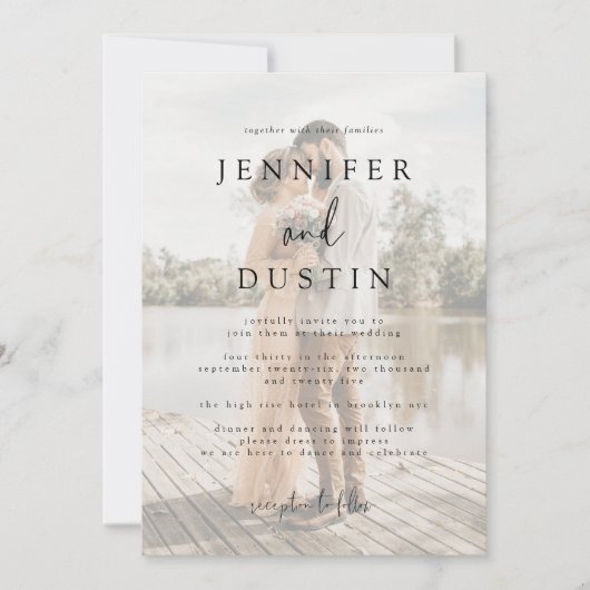 白と黒のエレガモダンンス結婚ズ 招待状 (正面)