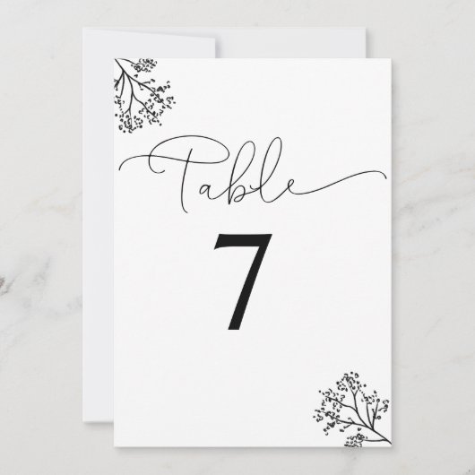 白と黒のエレガンスモダンテーブル番号 サンキューカード (正面)