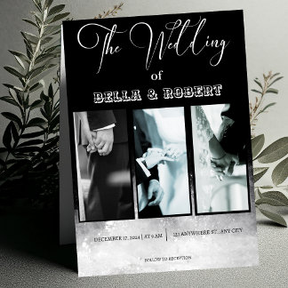 白と黒のエレガントで洗練された結婚式の招待状 招待状
