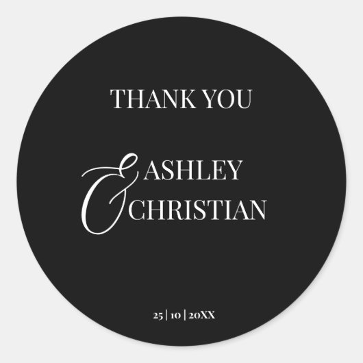 白と黒のエレガントなウェディング感謝していお気に入り ラウンドシール (正面)