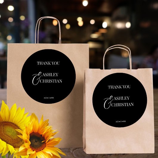 白と黒のエレガントなウェディング感謝していお気に入り ラウンドシール