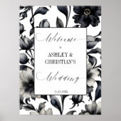 白と黒のエレガントな結婚式のウェルカムサイン ポスター (正面)