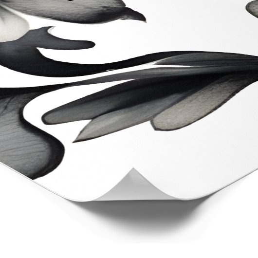 白と黒のエレガントな結婚式のウェルカムサイン ポスター (角)