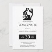 白と黒のエレガントな美容院グランドオープンのお知らせ 招待状 (正面)