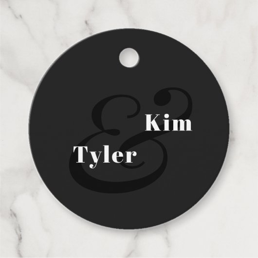 白と黒のエレベモダンントな感謝してい結婚式 フェイバータグ (正面)