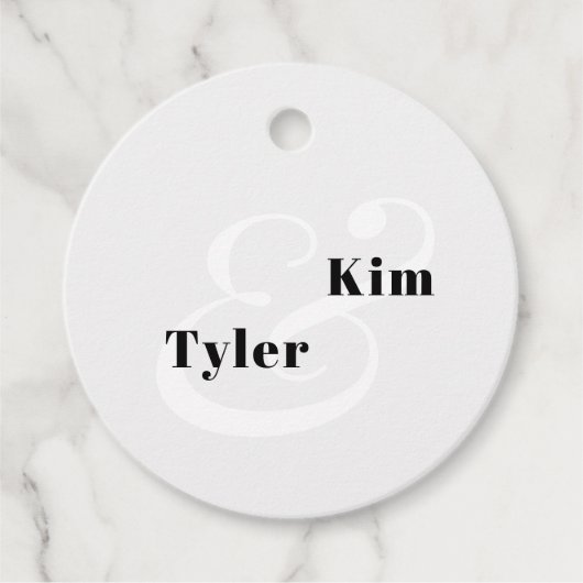 白と黒のエレベモダンントな感謝してい結婚式 フェイバータグ (正面)