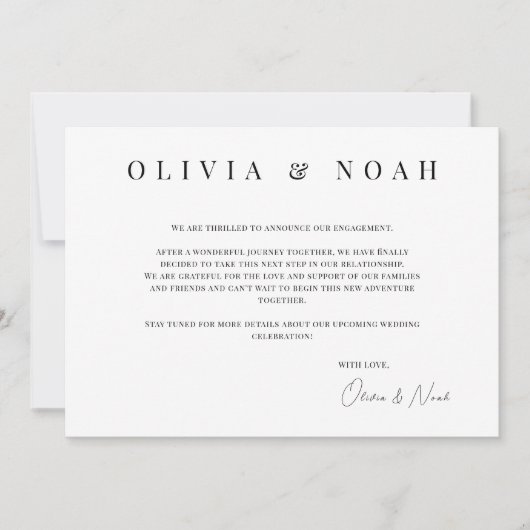 白と黒のエンゲージメント発表カード 案内状 (正面)