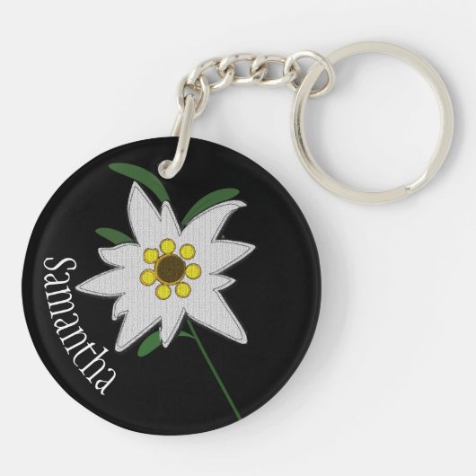 白と黒のエーデルワイスフラワーカスタム キーホルダー (裏面)