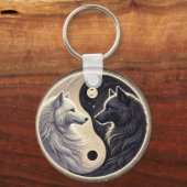 白と黒のオオカミがインと陽を表す キーホルダー (裏面)