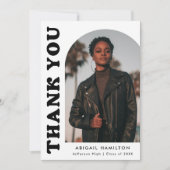 白と黒のオフセットアーチ写真卒業 サンキューカード (正面)