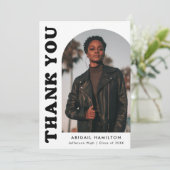 白と黒のオフセットアーチ写真卒業 サンキューカード (スタンド正面)