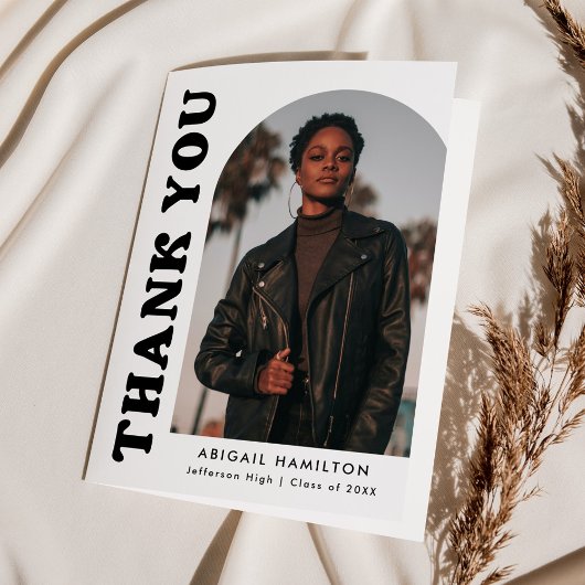 白と黒のオフセットアーチ4写真卒業 サンキューカード