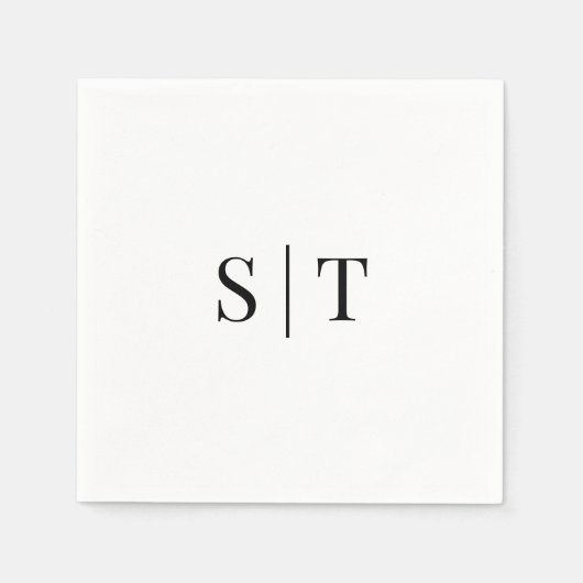 白と黒のカラー結婚モノグラムのナプキン スタンダードカクテルナプキン (正面)